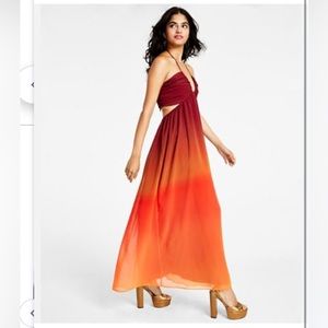 Bar III Women’s Ombre Cutout Halter Maxi Dress, Size XLarge, Red and Orange
